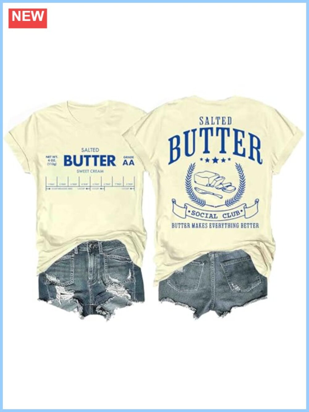 Funny Butter Graphic T-Shirt for Women Cotton Foodie Baking Tee Oversized